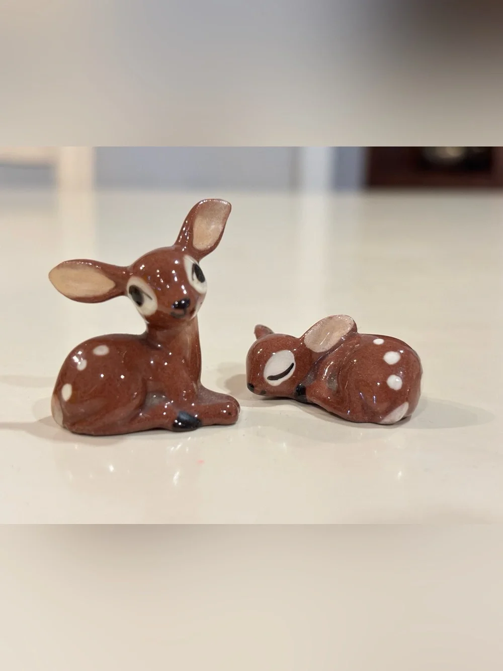 Vintage Hagen Renaker Mini Fawns Sitting And Sleeping Brown Spotted Deers